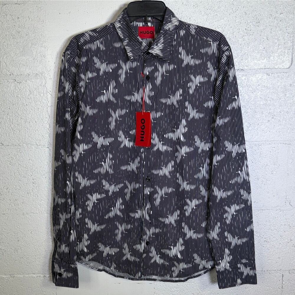 Hugo by Hugo Boss Men's Ermo Butterfly Patterned Shirt - Black medium $128